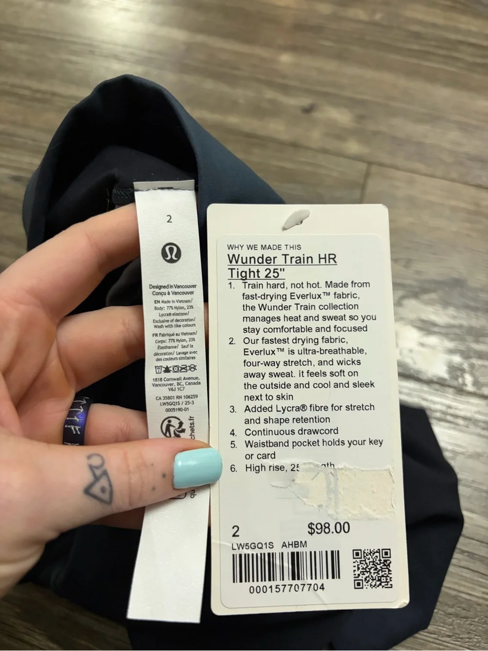 NWT Lululemon Wunder Train High-Rise Tight 25” (Midnight Haze Black Multi)Size 2